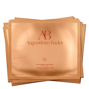 Augustinus Bader hydrogel face mask packaging on a black background