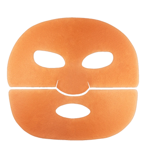 Orange mask with black eye and mouth holes on a white background