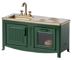 Green kitchen play set with sink and stove top