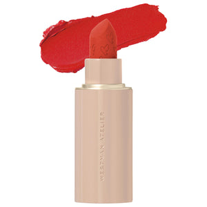 Lipstick with red color swatch on a white background, featuring the brand 'Westman Atelier'.