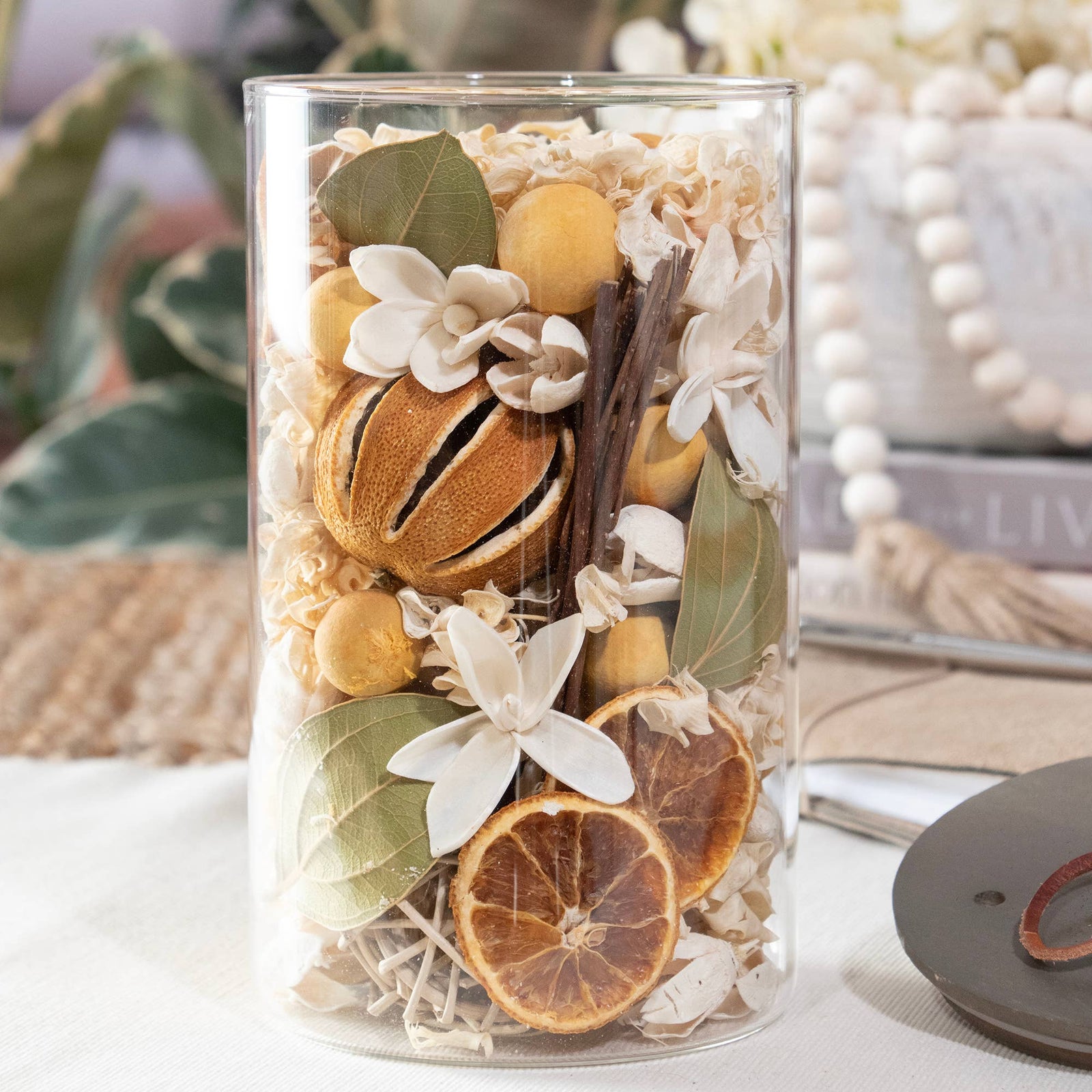 Andaluca Lemon Zest all-natural, organic home potpourri in a glass vessel