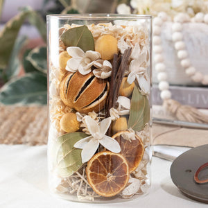 Andaluca Lemon Zest all-natural, organic home potpourri in a glass vessel