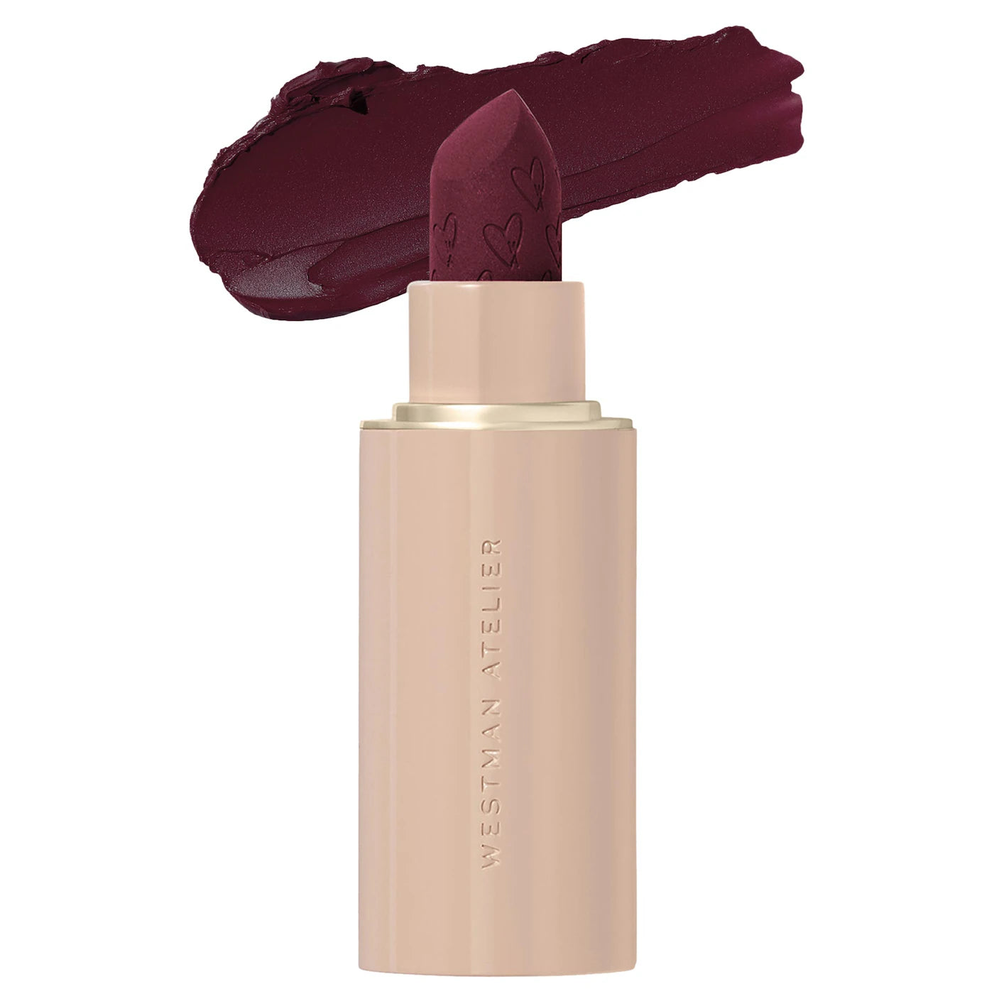 Lipstick with a swatch of color on a white background