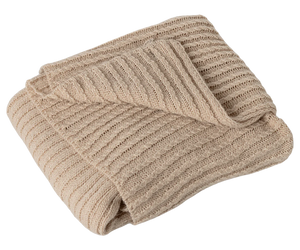 Beige knitted blanket on a white background