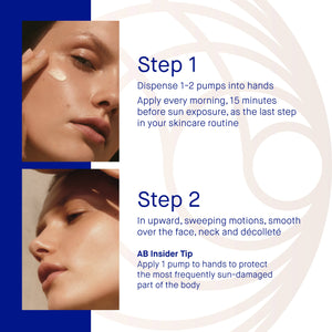 Instructions for applying a skincare product with images of a woman's face.