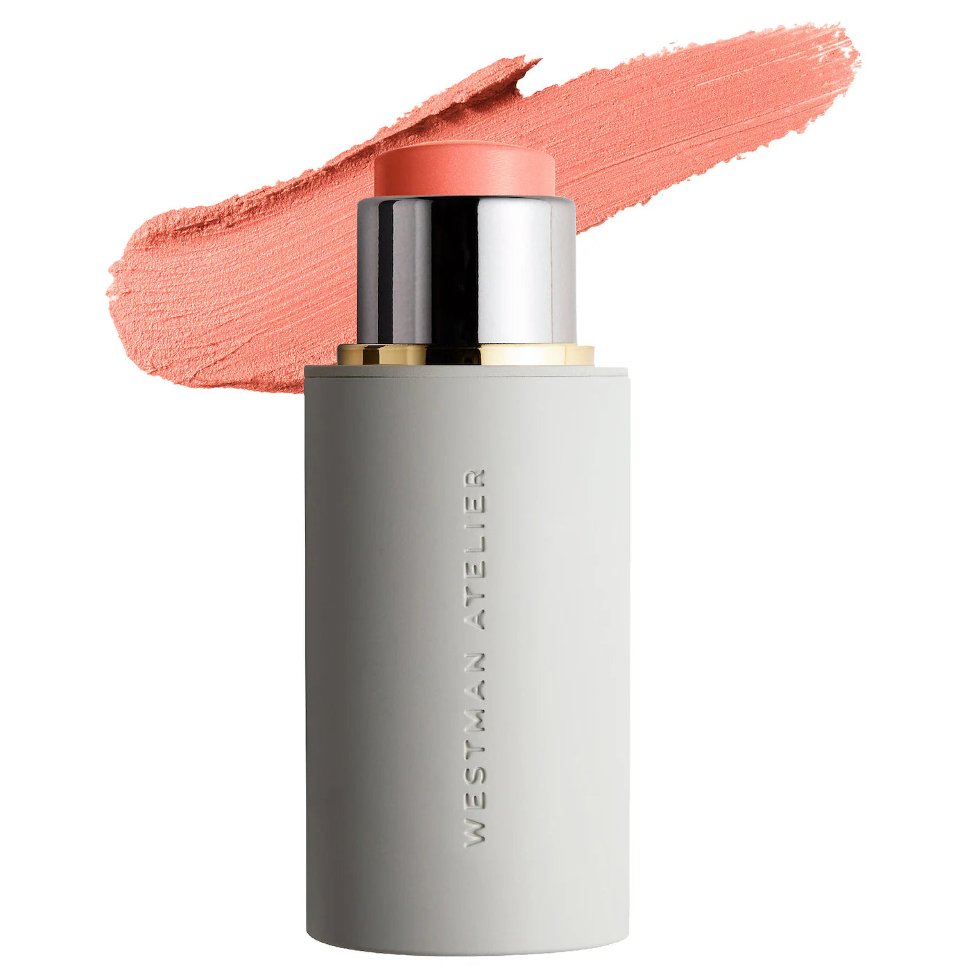 Blush stick with pink swatch and Westman Atelier branding on a white background