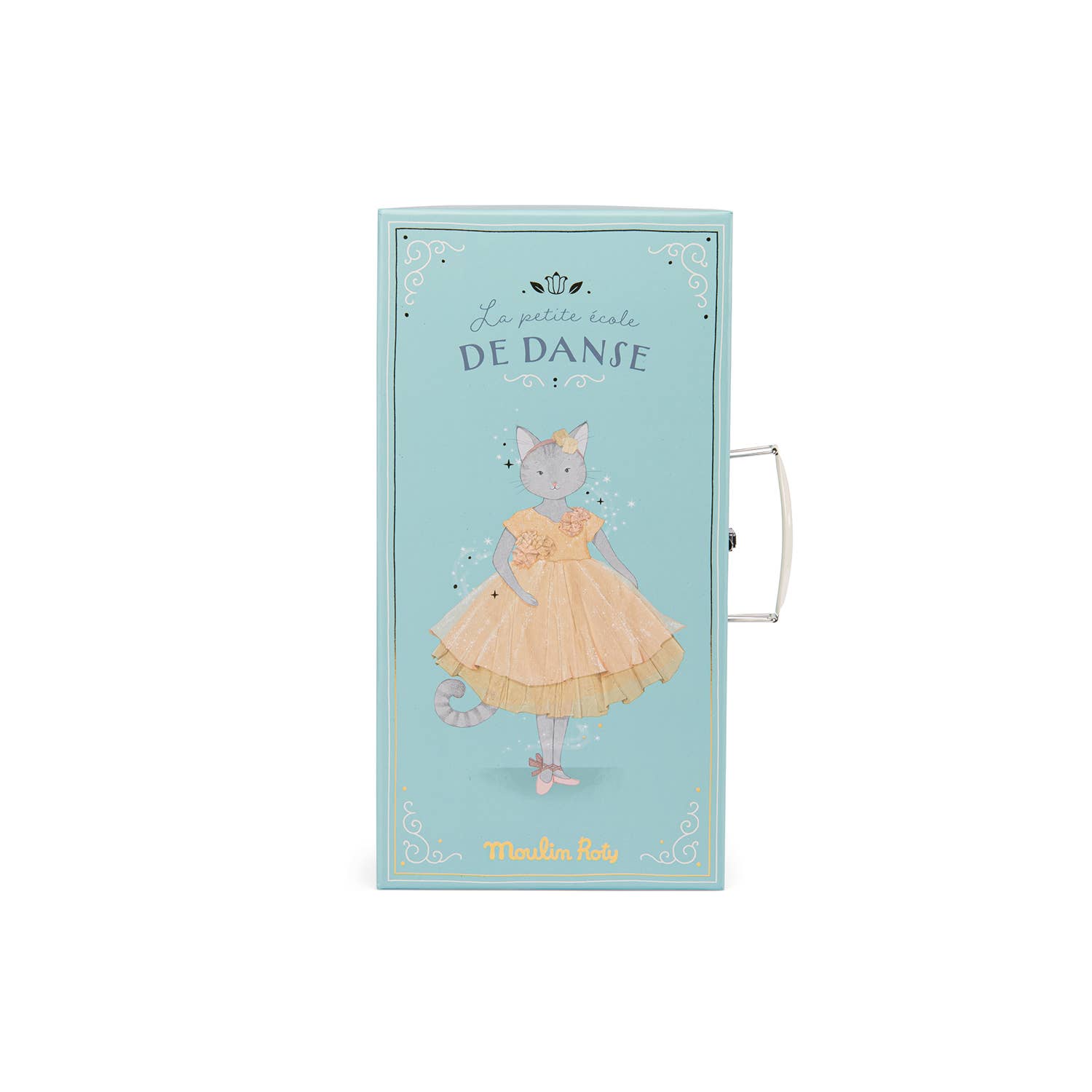 A blue Moulin Roty De Dansę box with a ballerina mouse on the cover. 