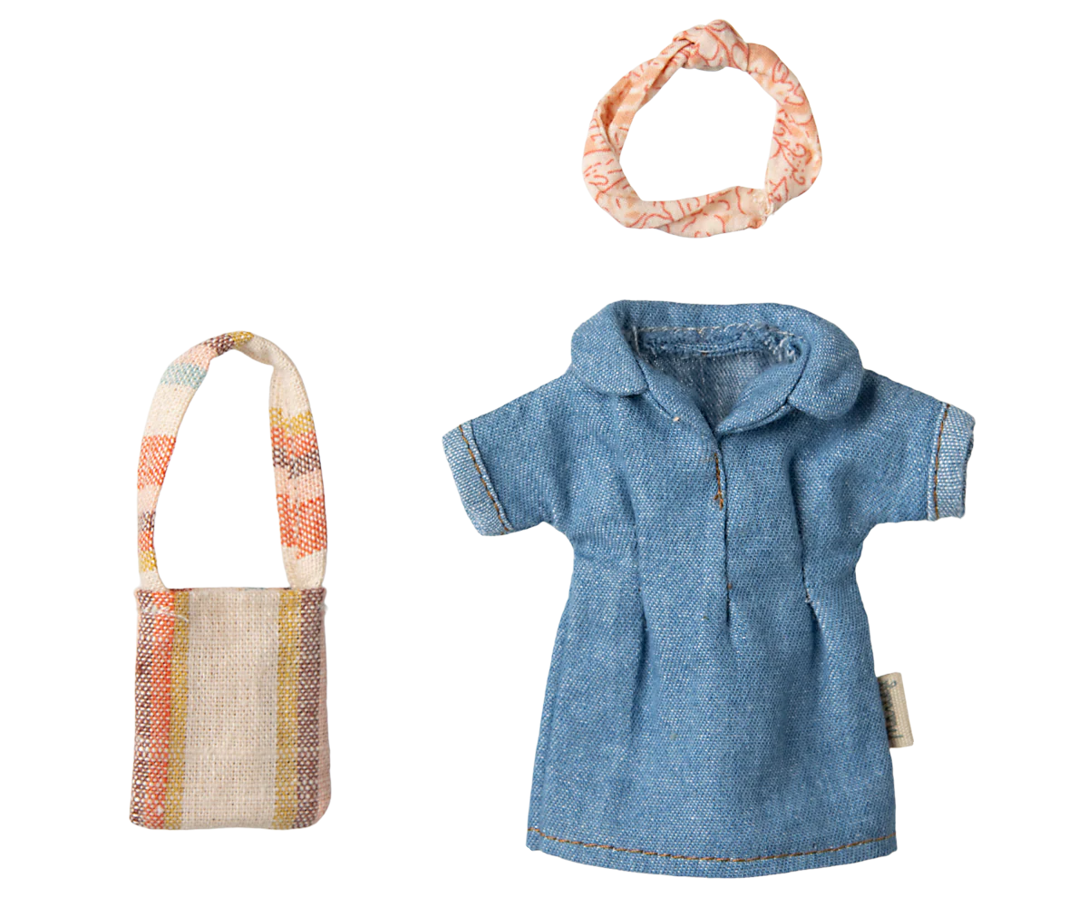 Maileg | Denim Dress & Bag - Mum Mouse