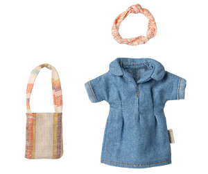 Maileg | Denim Dress & Bag - Mum Mouse