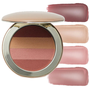 A palette of four nude-colored lip suede shades, with the product name 'Lip Suede Palette' visible.