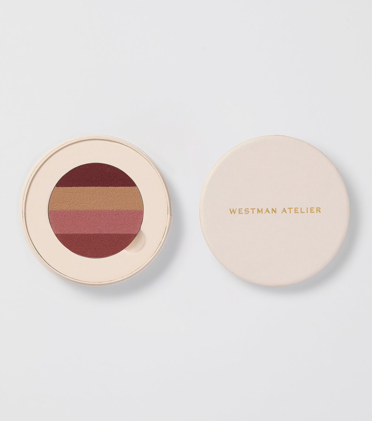 A palette of four nude-colored lip suede shades, with the product name 'Lip Suede Palette' visible.