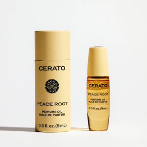 Cerato Peace Root perfume oil packaging on a white background