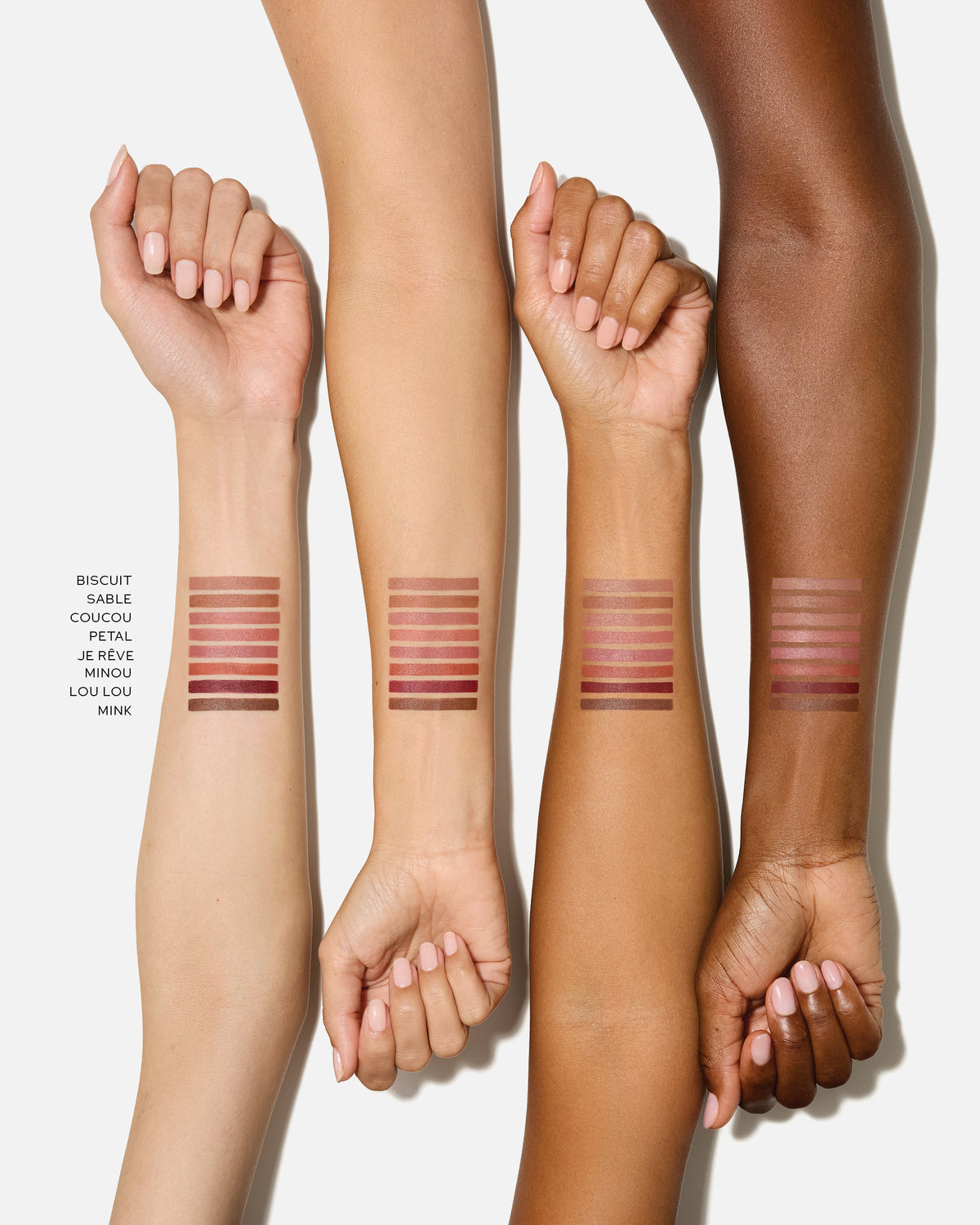 Westman Atelier lip liner colors on arms