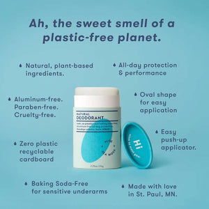 A plastic free infographic for hibar deodorant. 