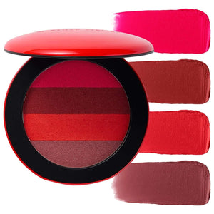A palette of four nude-colored lip suede shades, with the product name 'Lip Suede Palette' visible.