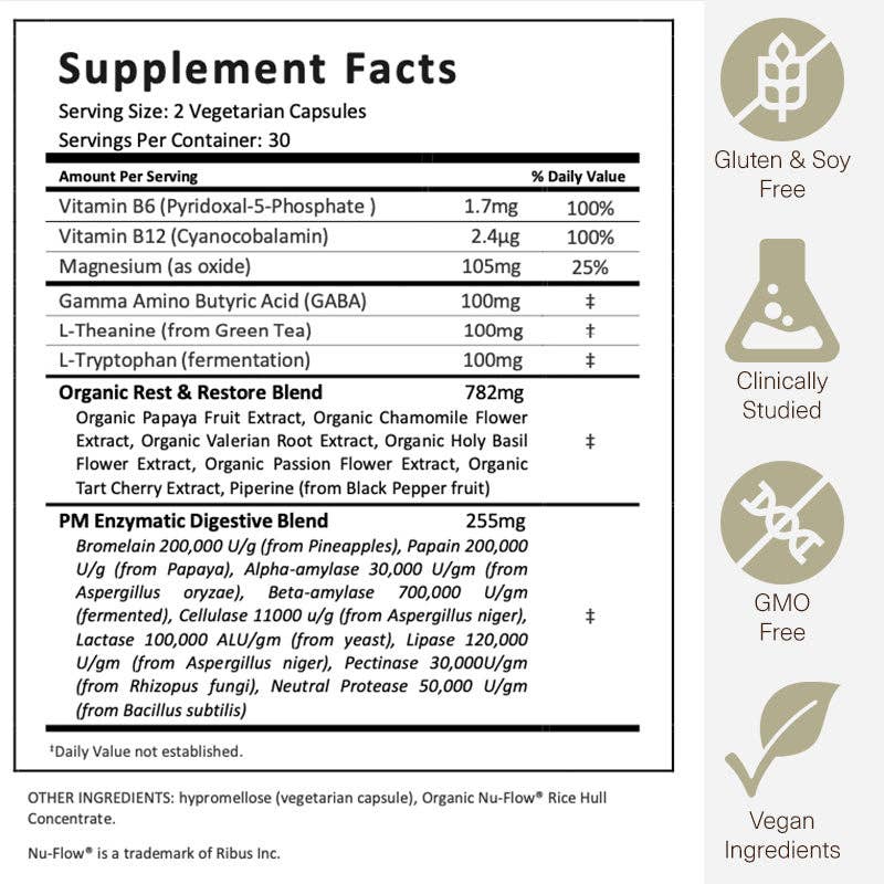 The nutrition label from a bottle of Rest and Digest