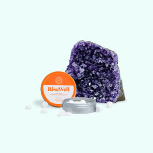 RiseWell product with a purple crystal on a white background