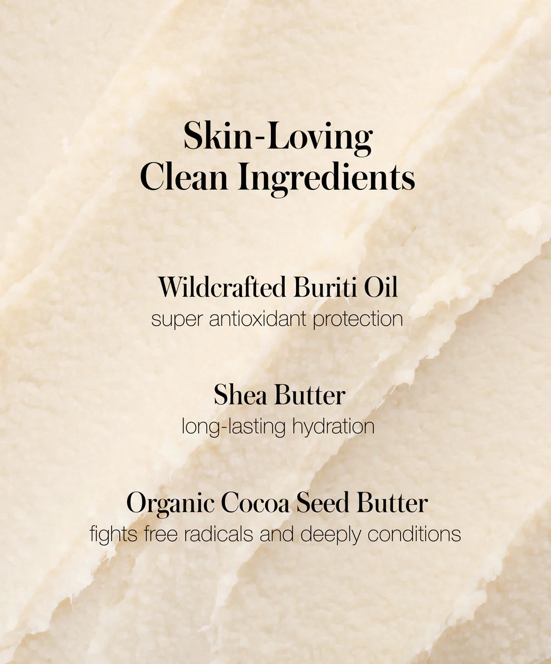 Shea butter with text about skin-loving ingredients on a beige background