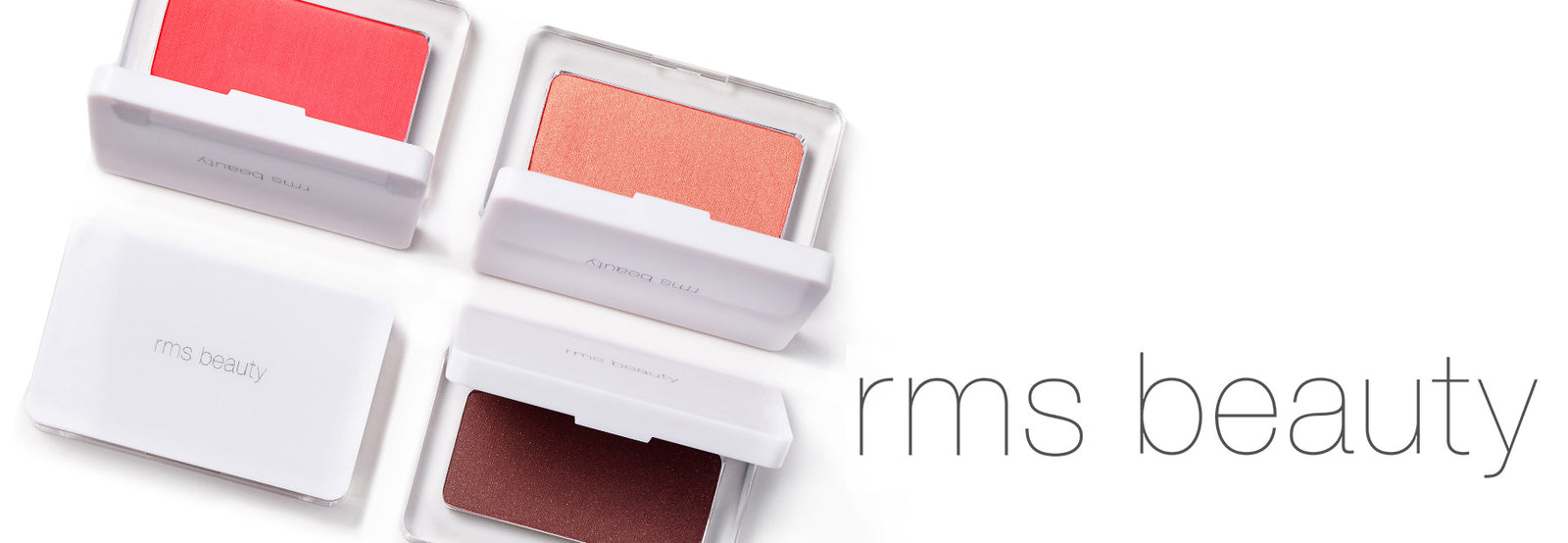 A white background with four RMS Beauty palettes and the logo for RMS Beauty. 
