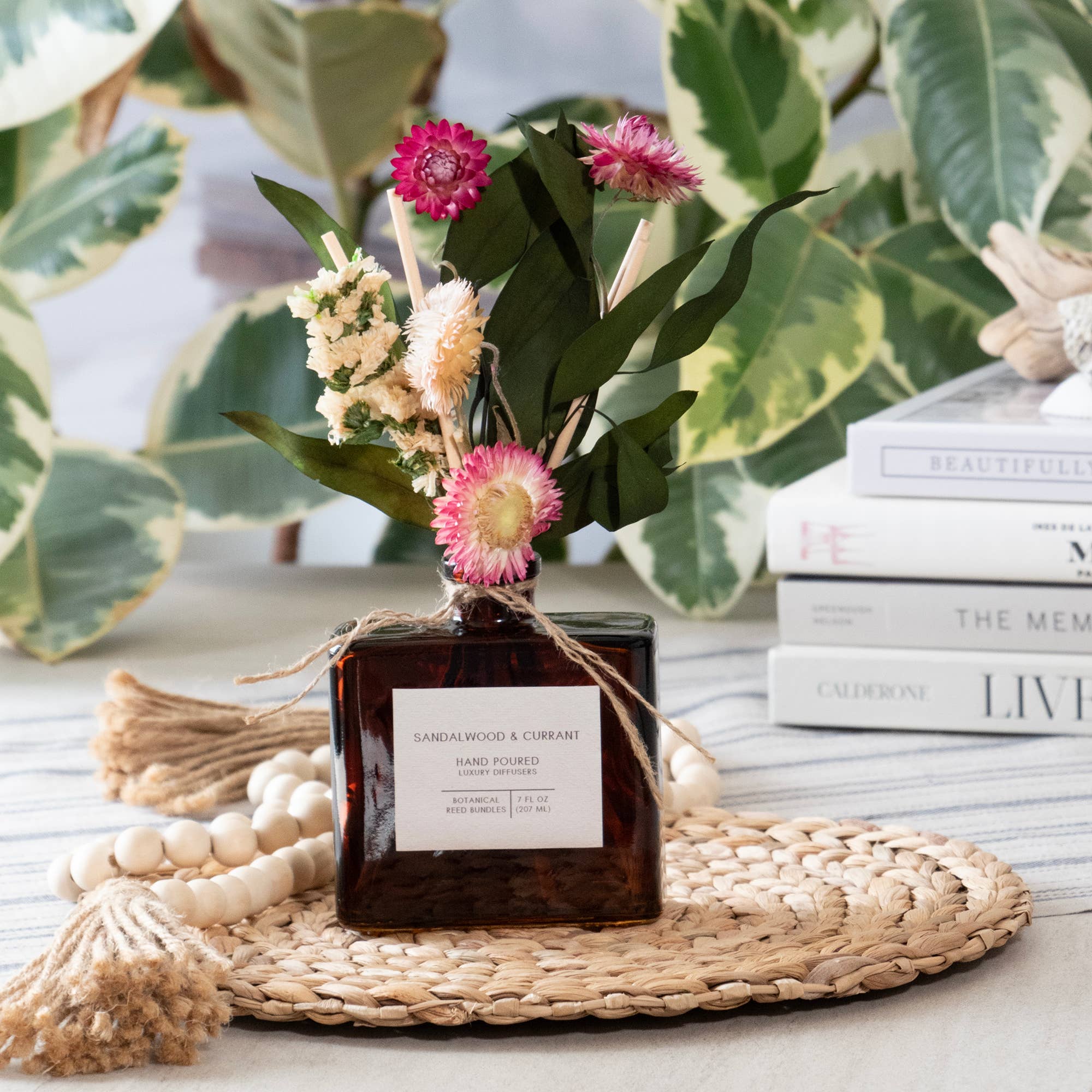 Andaluca sandalwood and currant hand poured luxury diffuser in a brown glass bottle