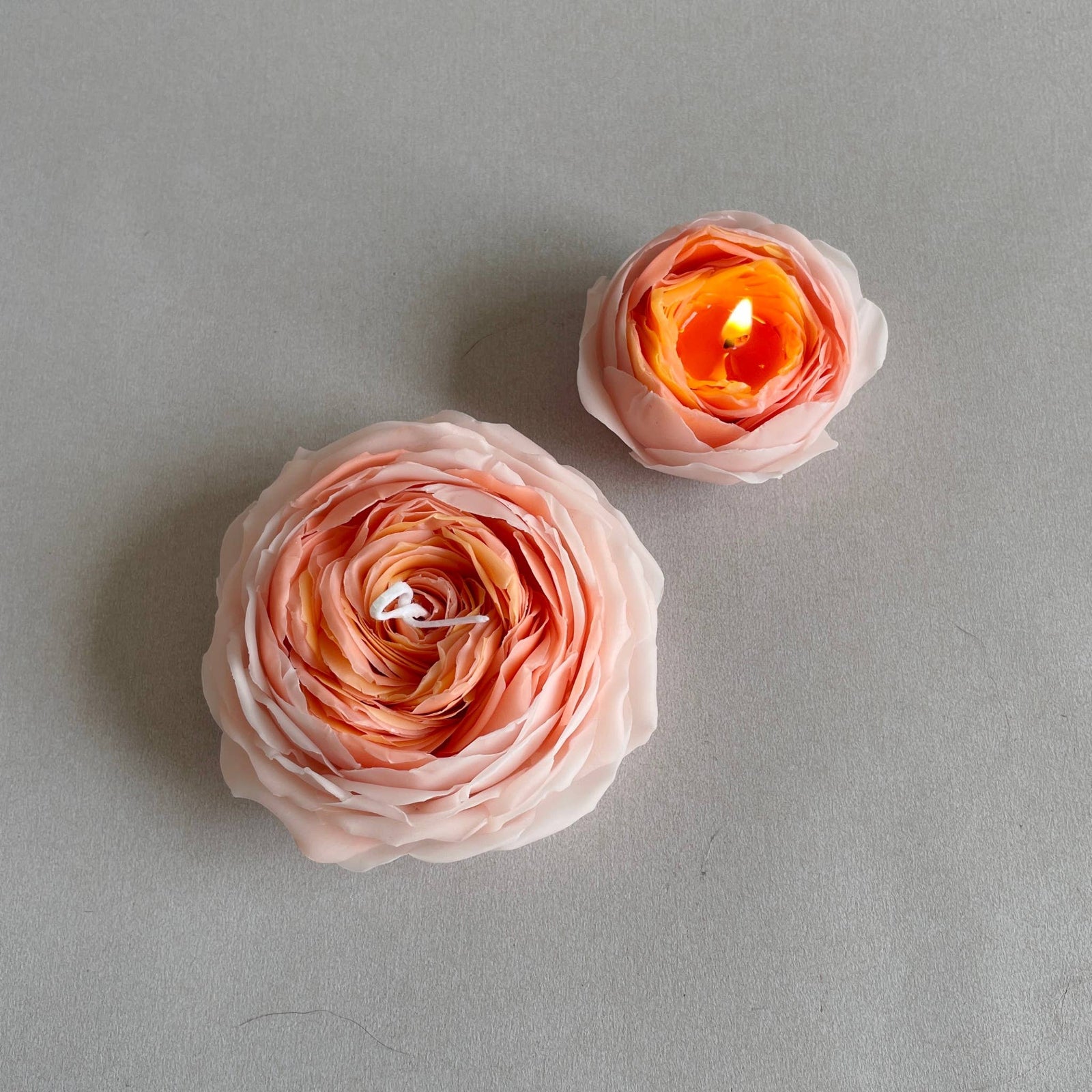 Hand holding a pink rose with a candle, placed on a vintage book