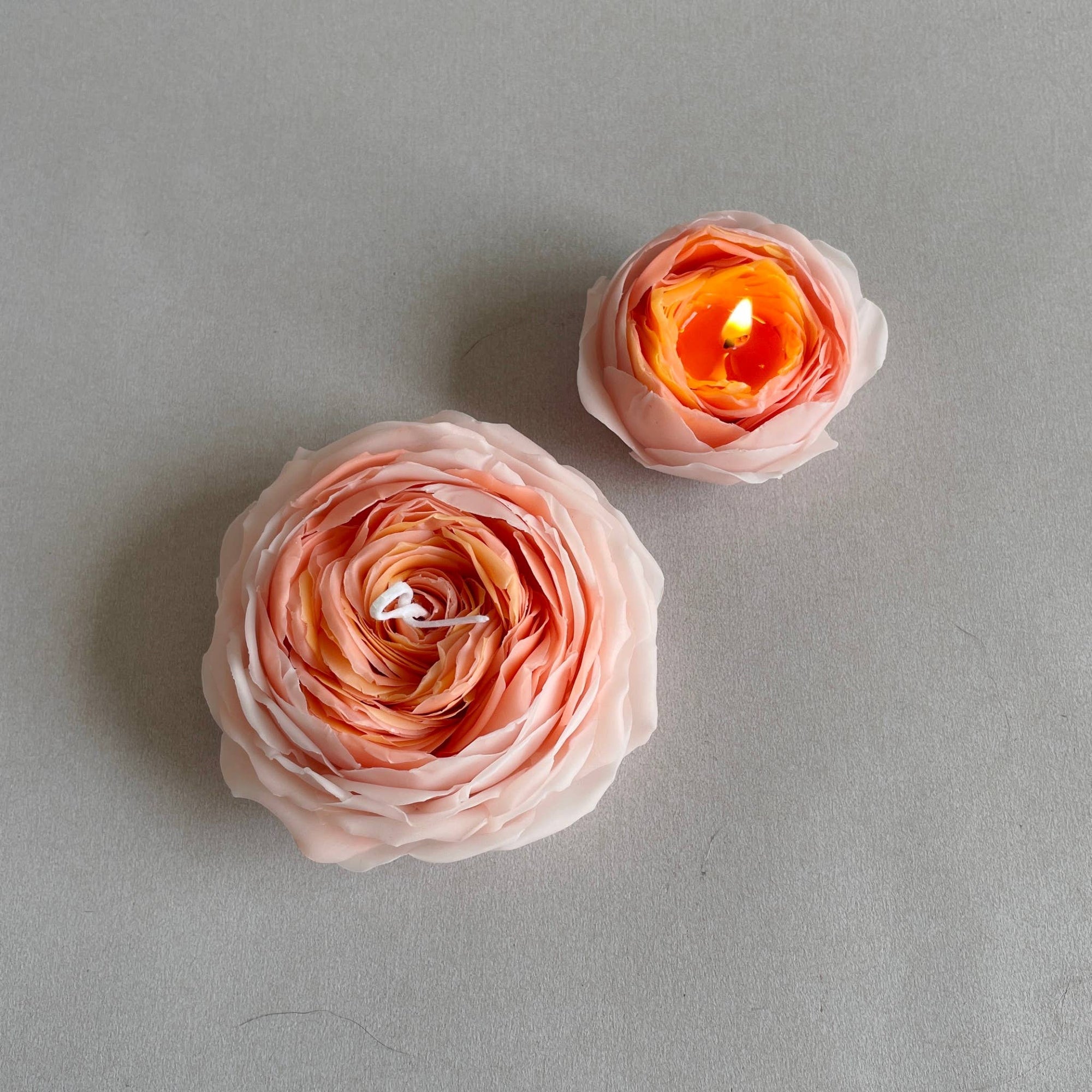 Hand holding a pink rose with a candle, placed on a vintage book