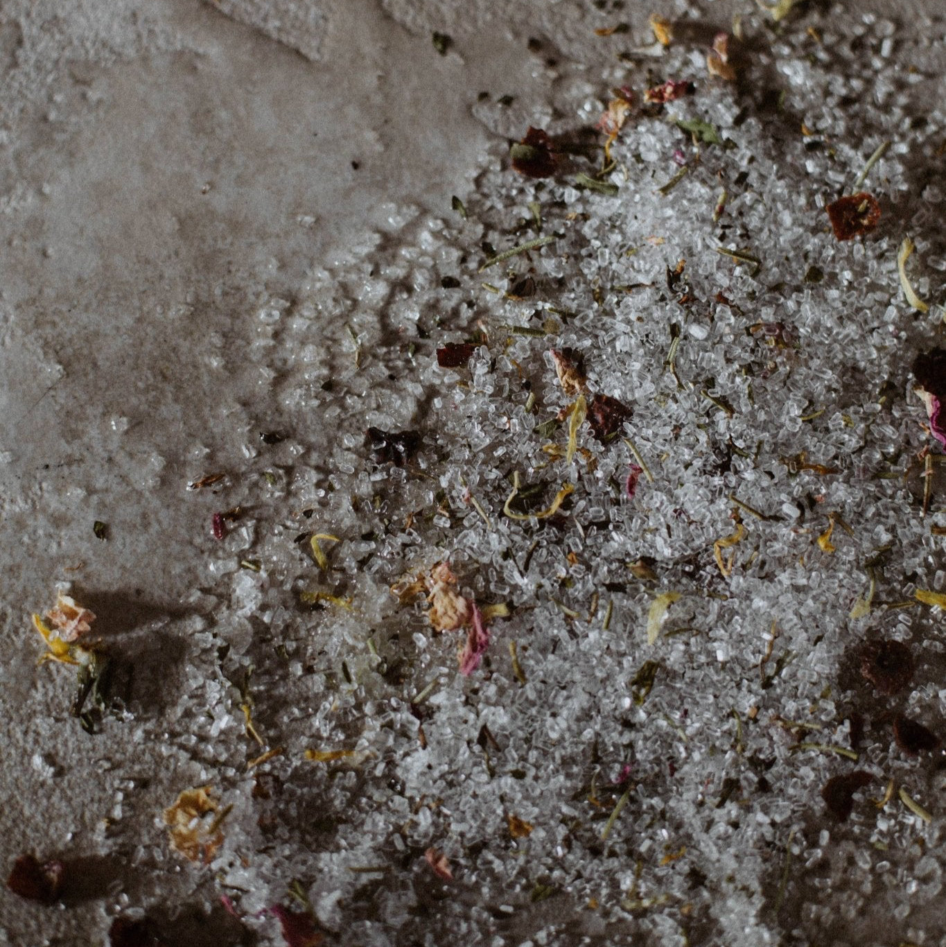 Close-up of a textured surface with soaking salts on it. 