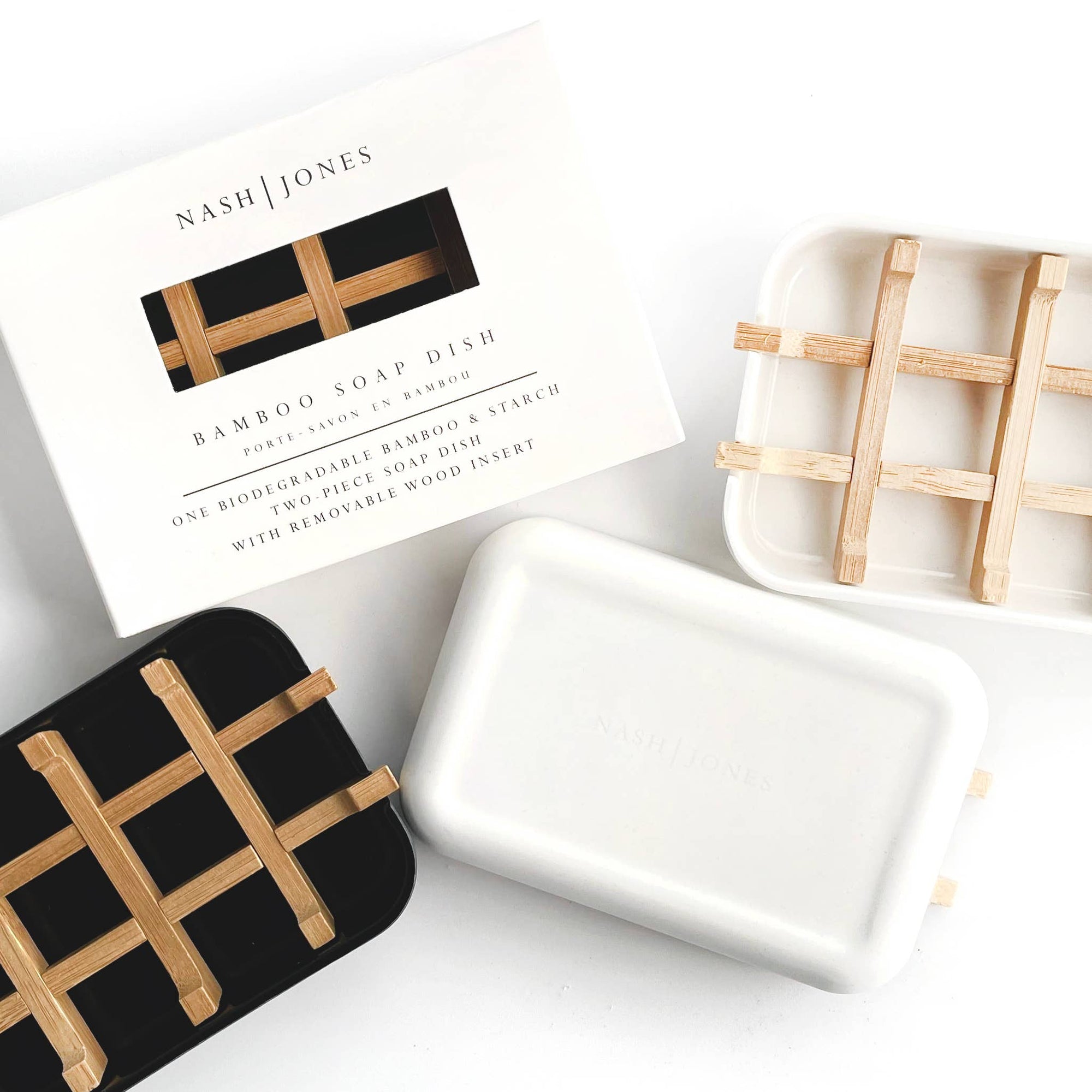 Four biodegradable soap dishes with bamboo lining