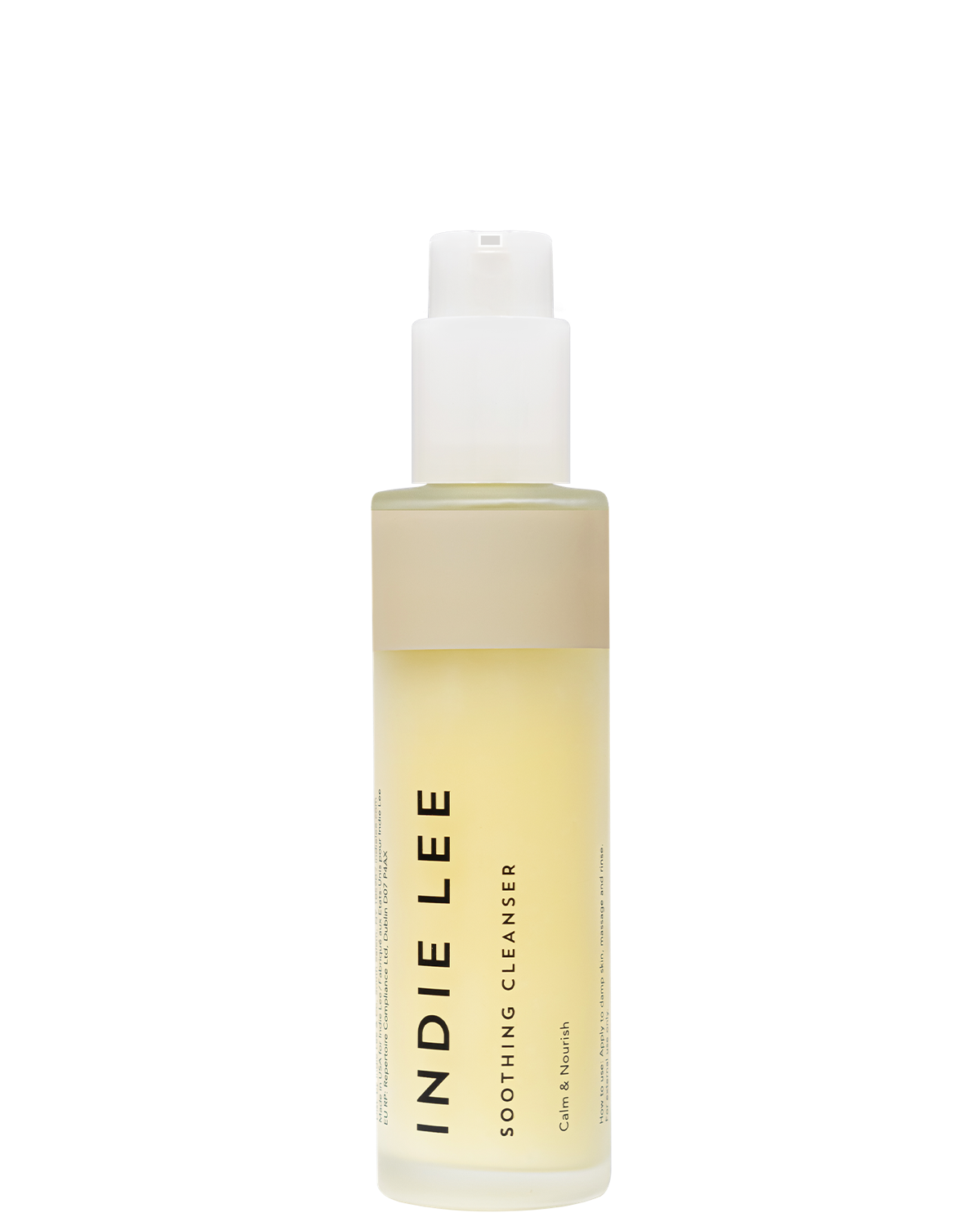 Bottle of Indie Lee Soothing Cleanser on a white background