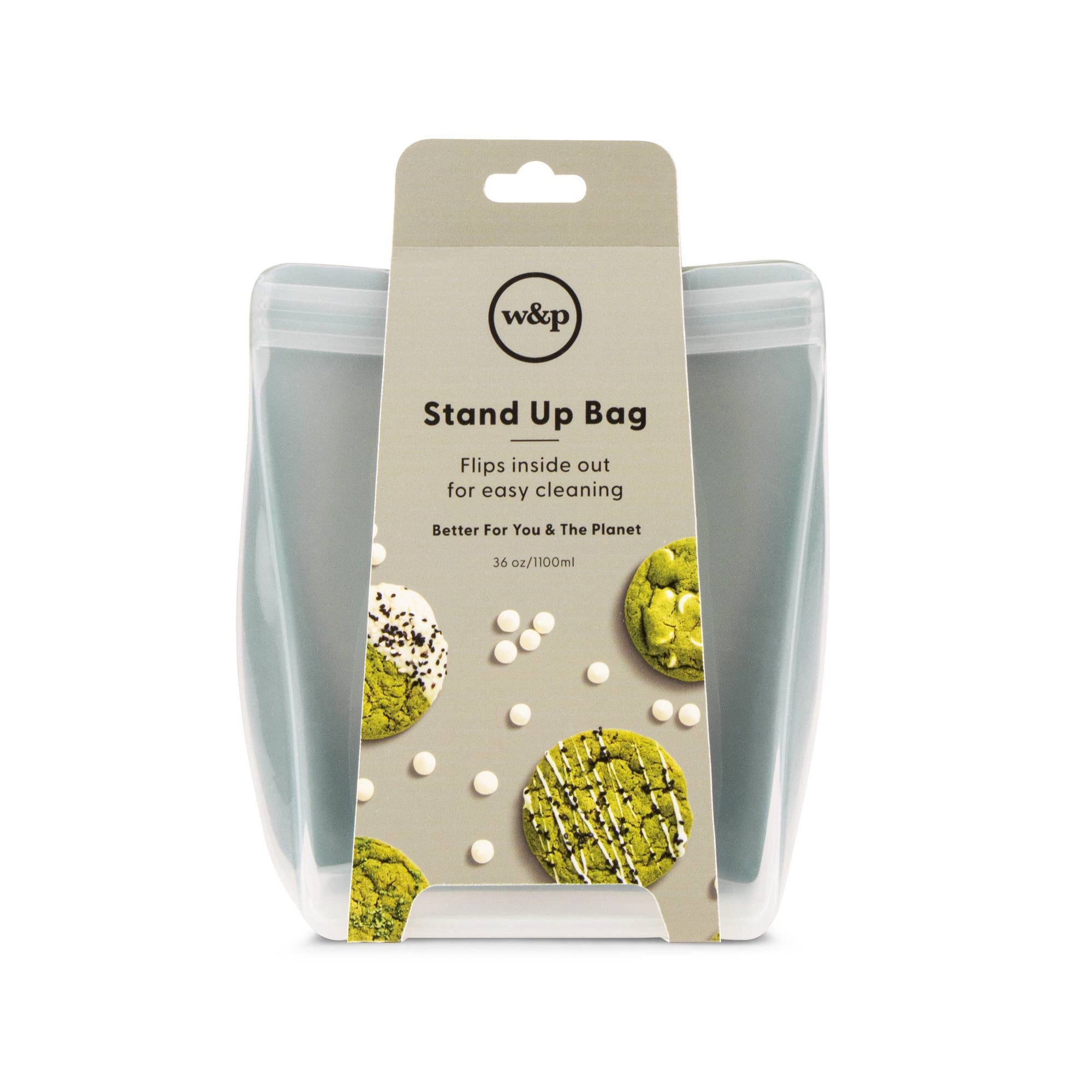 A green W & P Standup bag.