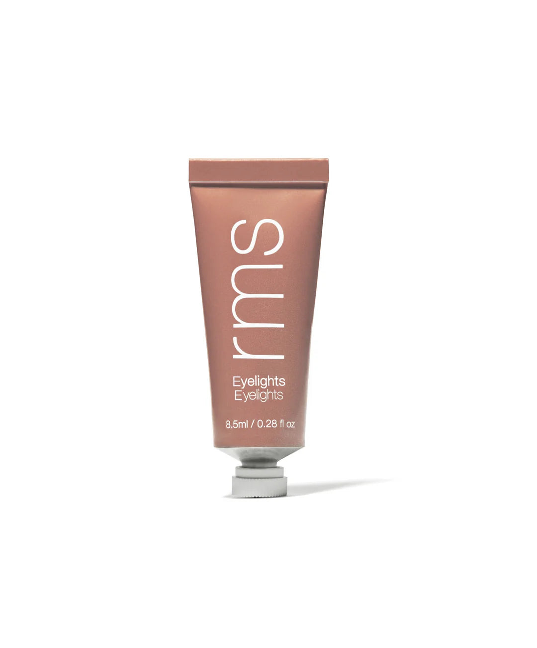 A pink aluminum tube of RMS Beauty Eyelights Cream Eyeshadow with a white cap.