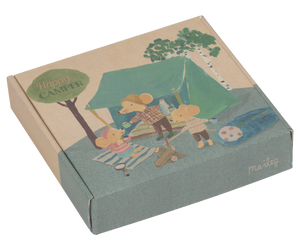 Illustrated box with camping scene and 'Happy Camper' text
