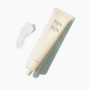 Skincare product with 'TEN OVER TEN' branding on a white background