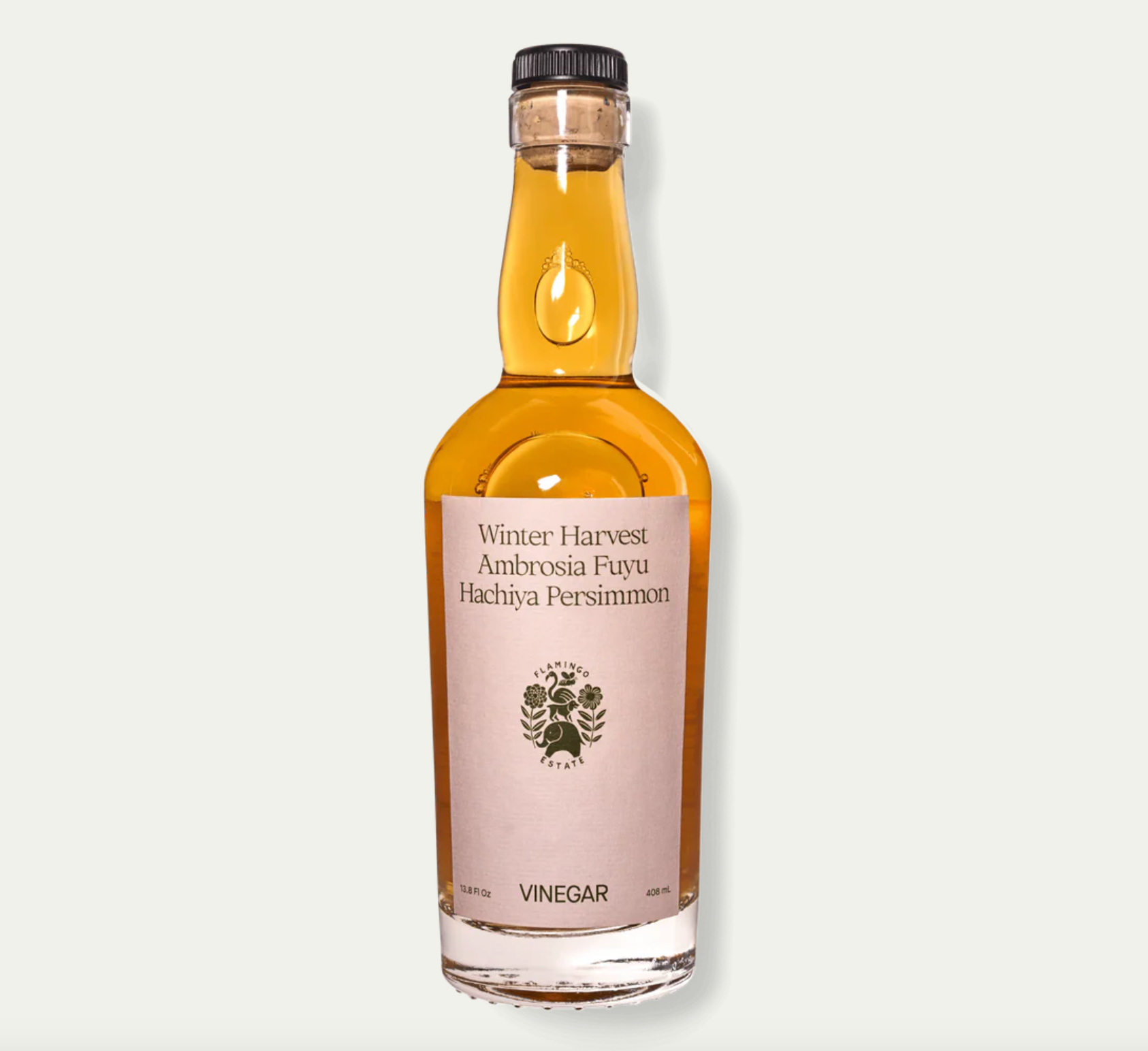A bottle of Flamingo Estate Persimmon Vinegar. 