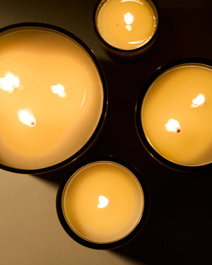 Four Flamingo Estate Roma Heirloom Tomato XL Candles, lit.