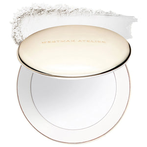 Makeup compact with powder on a white background