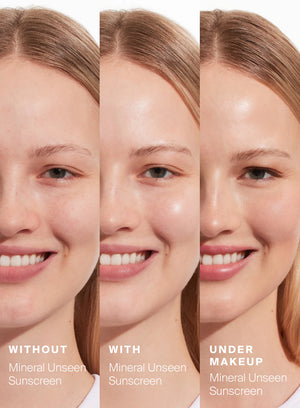 Three close-up views of a person's face with different conditions labeled 'Without', 'With', and 'Under Makeup'.