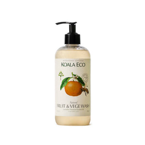 A bottle of Koala Eco fruit and veggie wash on a white background. 