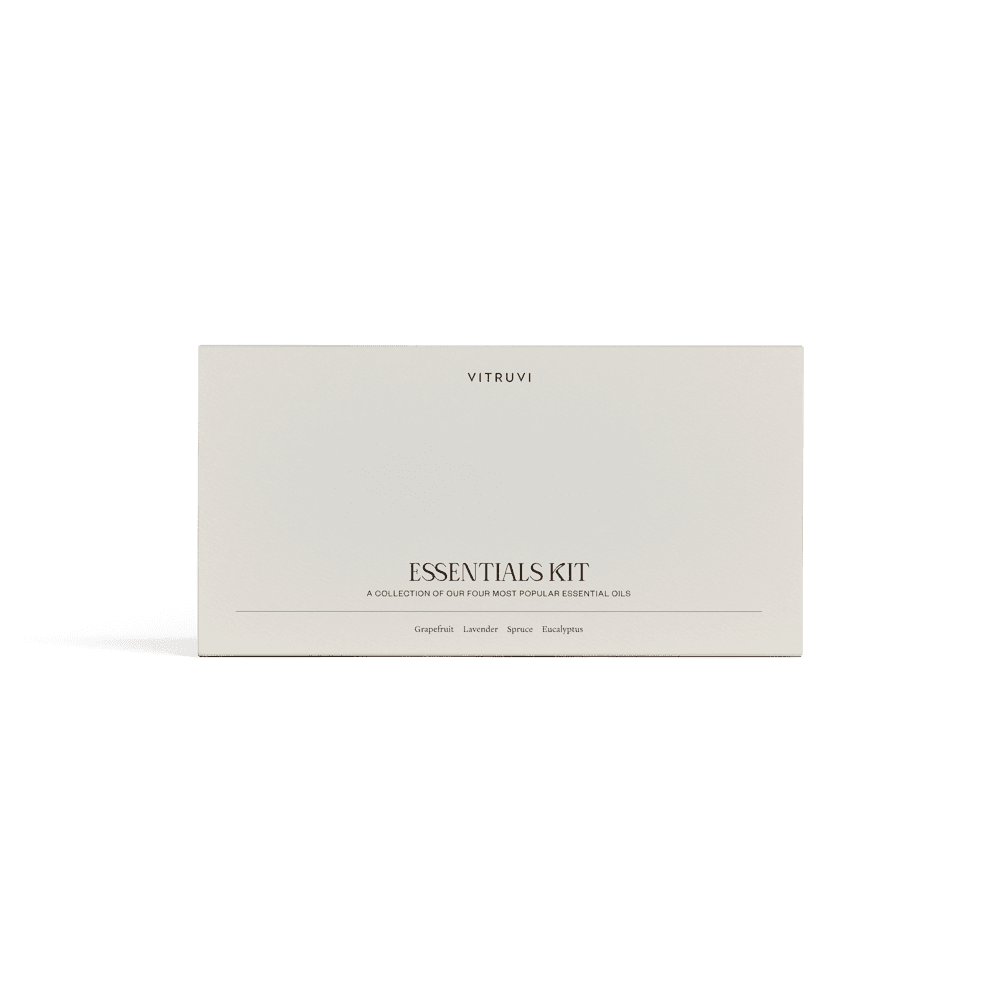Vitruvi Essentials Kit in a rectangular white box