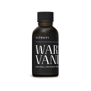 Vitruvi Warm Vanilla natural air scent refill bottle on a white background