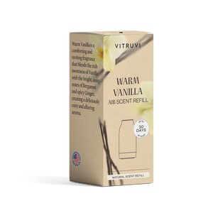 Vitruvi Warm Vanilla air scent refill box on a white background