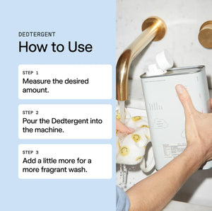 How to use Dedcool detergent: Measure the desired amount, pour the detergent into the machine, and add a little more for a fragrant wash!