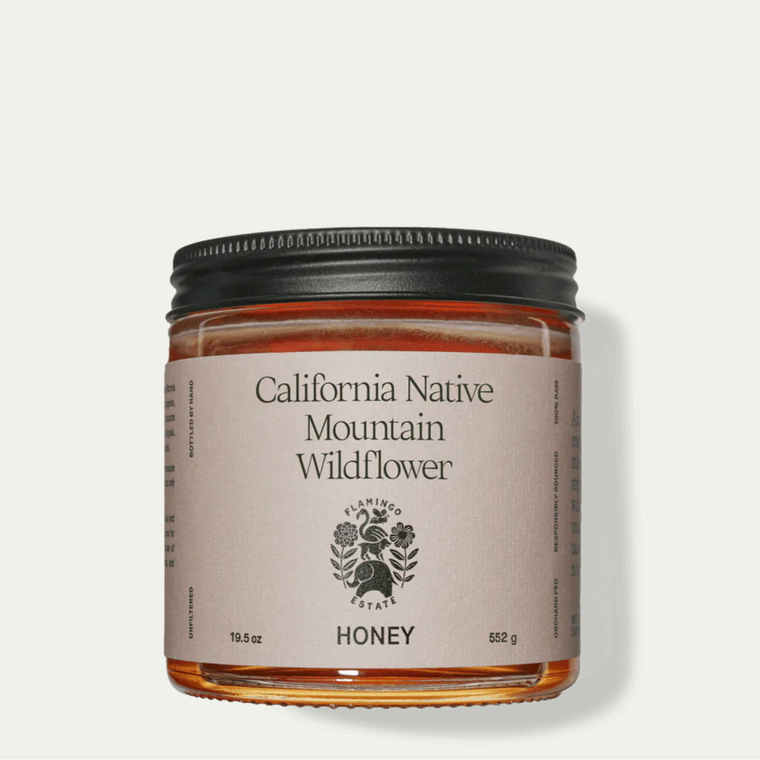 A jar of Flamingo Estate's California native mountain wildflower honey